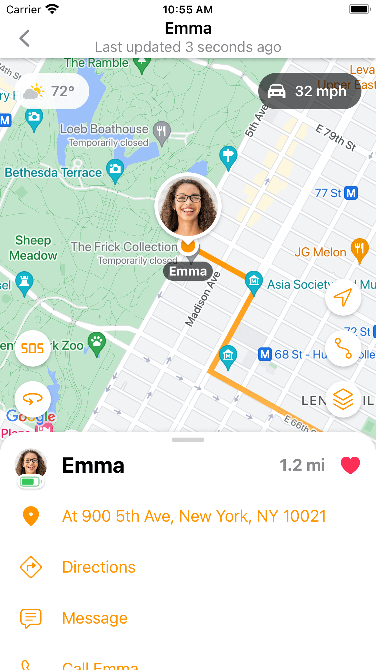 View the exact location of your friends or family members on the map